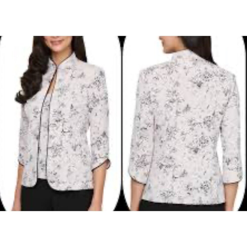 Alex Evenings White Black Silver Glitter 2X Jacket $139 Party Wedding Cruise